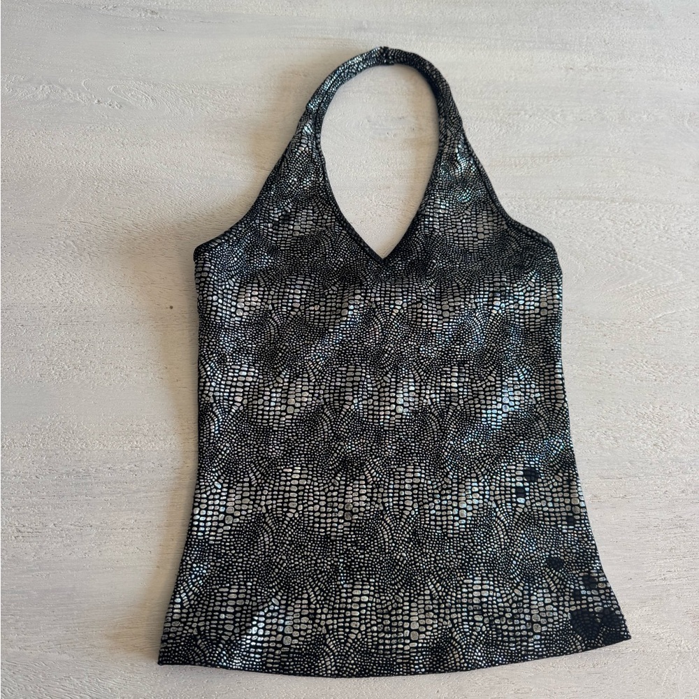 Y2K festive wear Black and Silver Halter Top